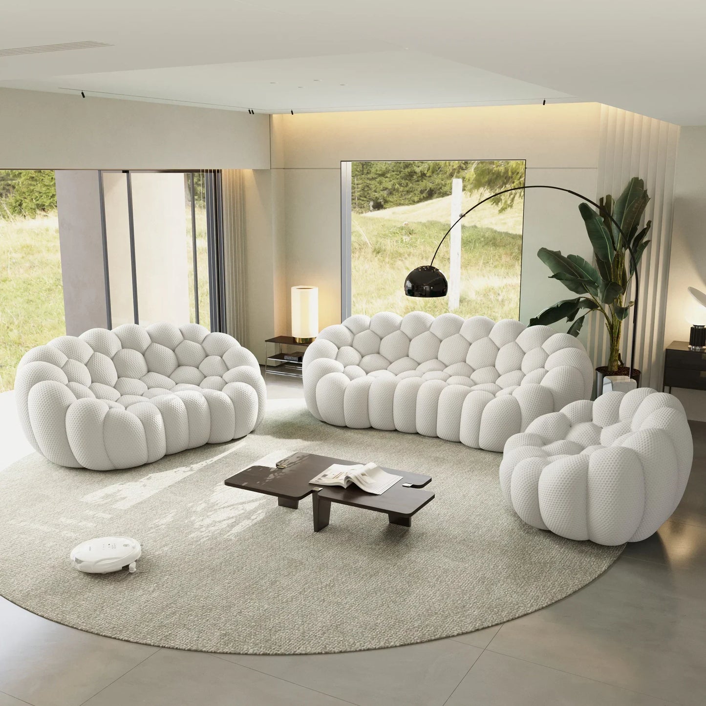 Canapé 3 Places + 2 Places + Fauteuil – Blanc