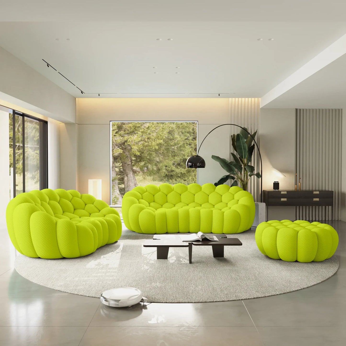 Canapé 3 Places + 2 Places + Ottoman – Vert Citron
