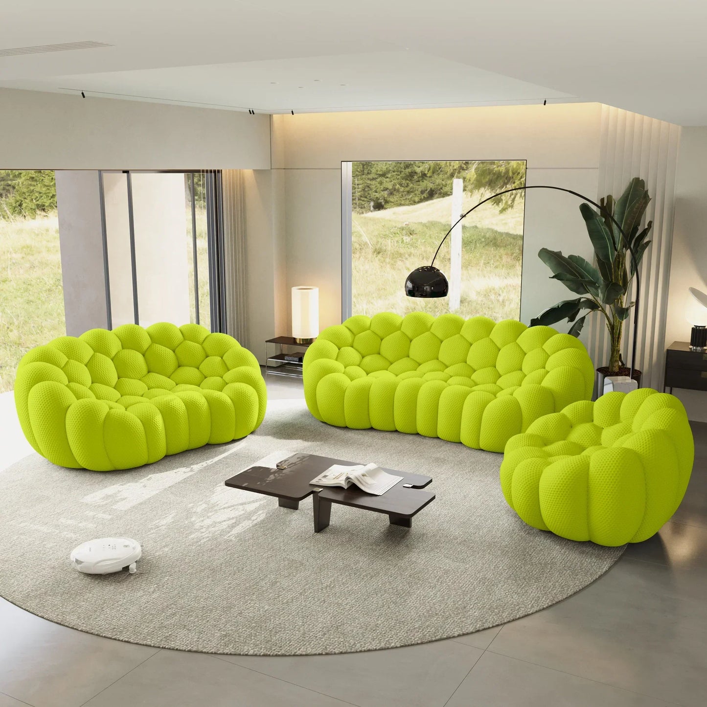 Canapé 3 Places + 2 Places + Fauteuil – Vert Citron
