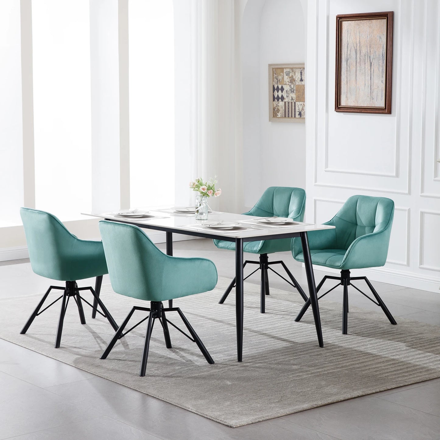 Chaise de salle à manger pivotante 2 pcs – Chaise de cuisine rembourrée confortable avec accoudoirs et dossier