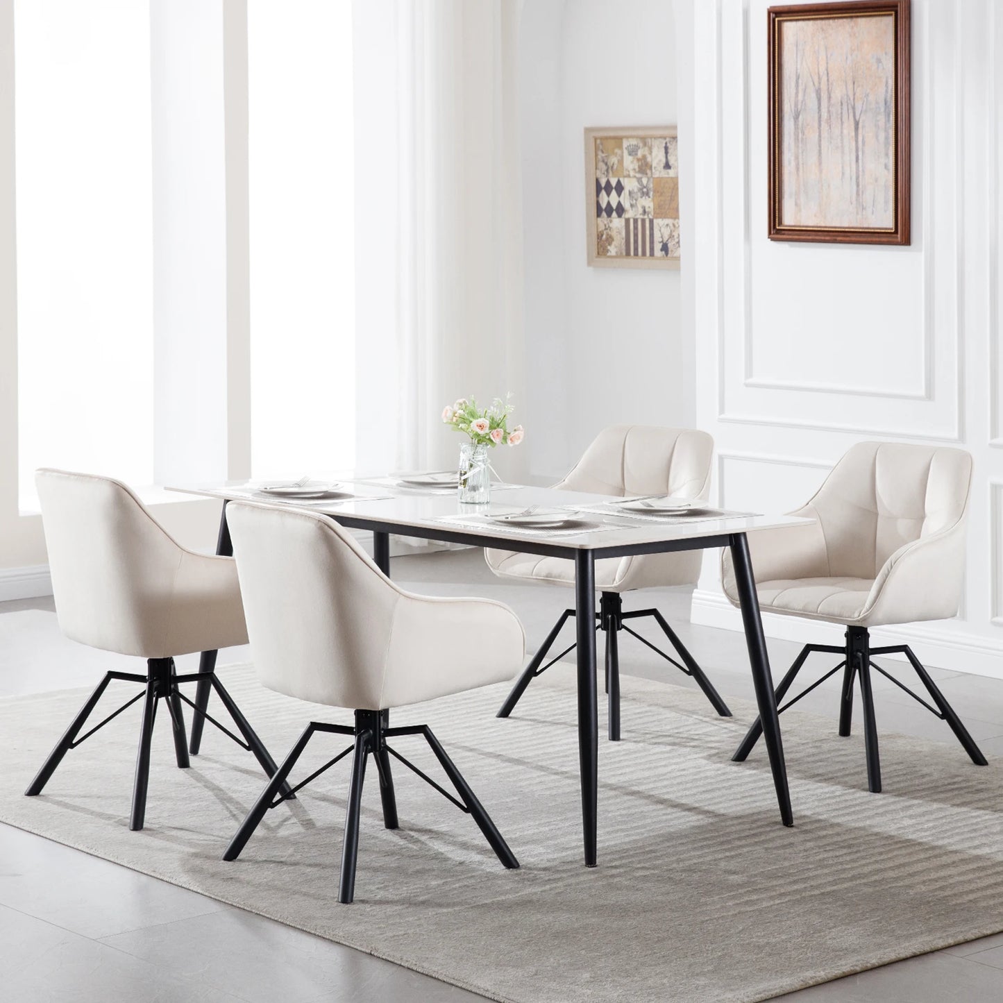 Chaise de salle à manger pivotante 2 pcs – Chaise de cuisine rembourrée confortable avec accoudoirs et dossier