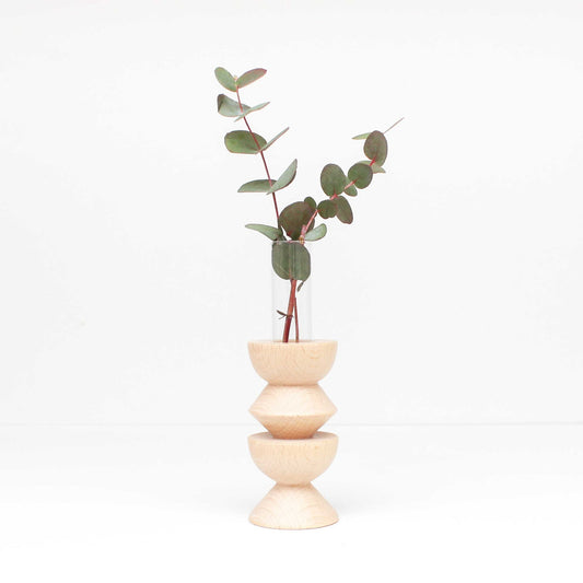 Vase Totem moyen Nº 3 en bois de hêtre et verre