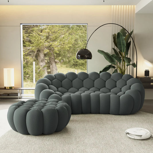 Canapé 3 Places + Ottoman – Gris