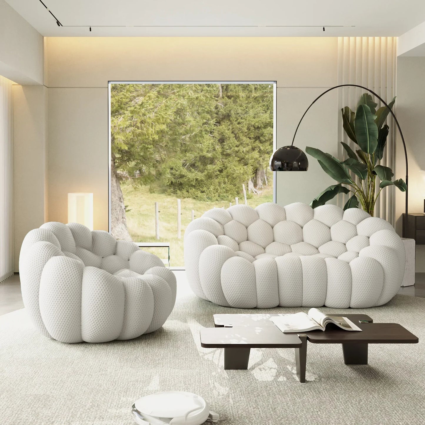 Canapé 2 Places + Fauteuil – Blanc