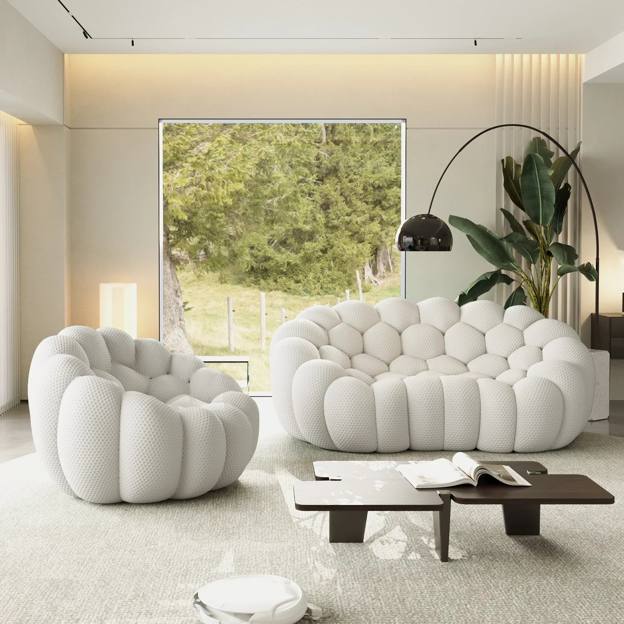 Canapé 2 Places + Fauteuil – Blanc
