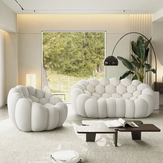 Canapé 2 Places + Fauteuil – Blanc
