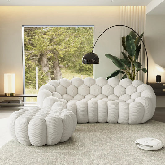 Canapé 3 Places + Ottoman – Blanc