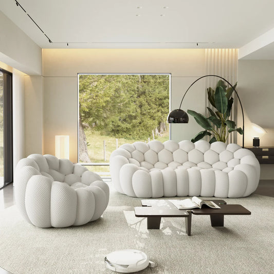 Canapé 3 Places + Fauteuil – Blanc