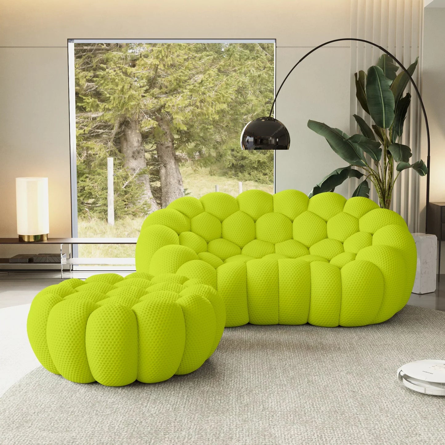 Canapé 2 Places + Ottoman – Vert Citron