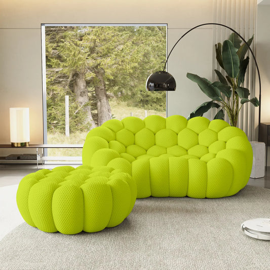 Canapé 2 Places + Ottoman – Vert Citron