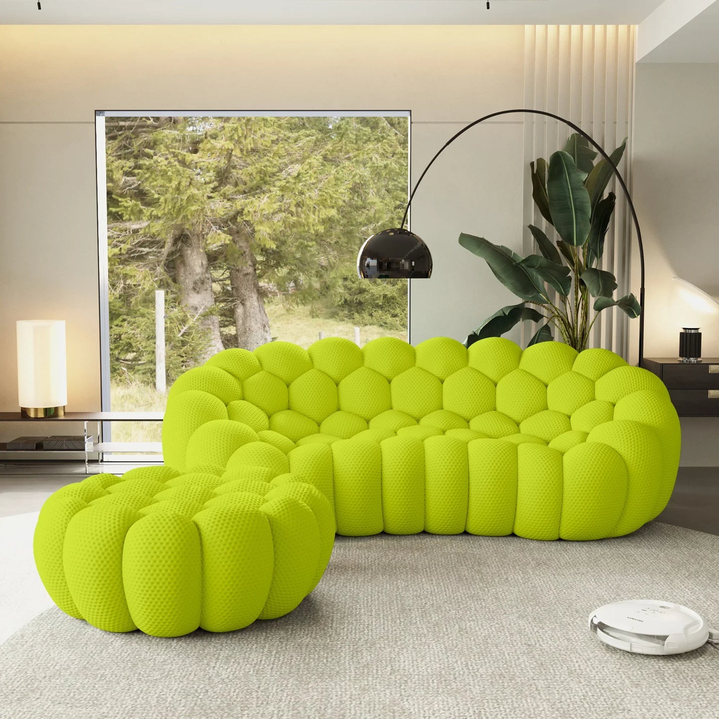Canapé 3 Places + Ottoman – Vert Citron