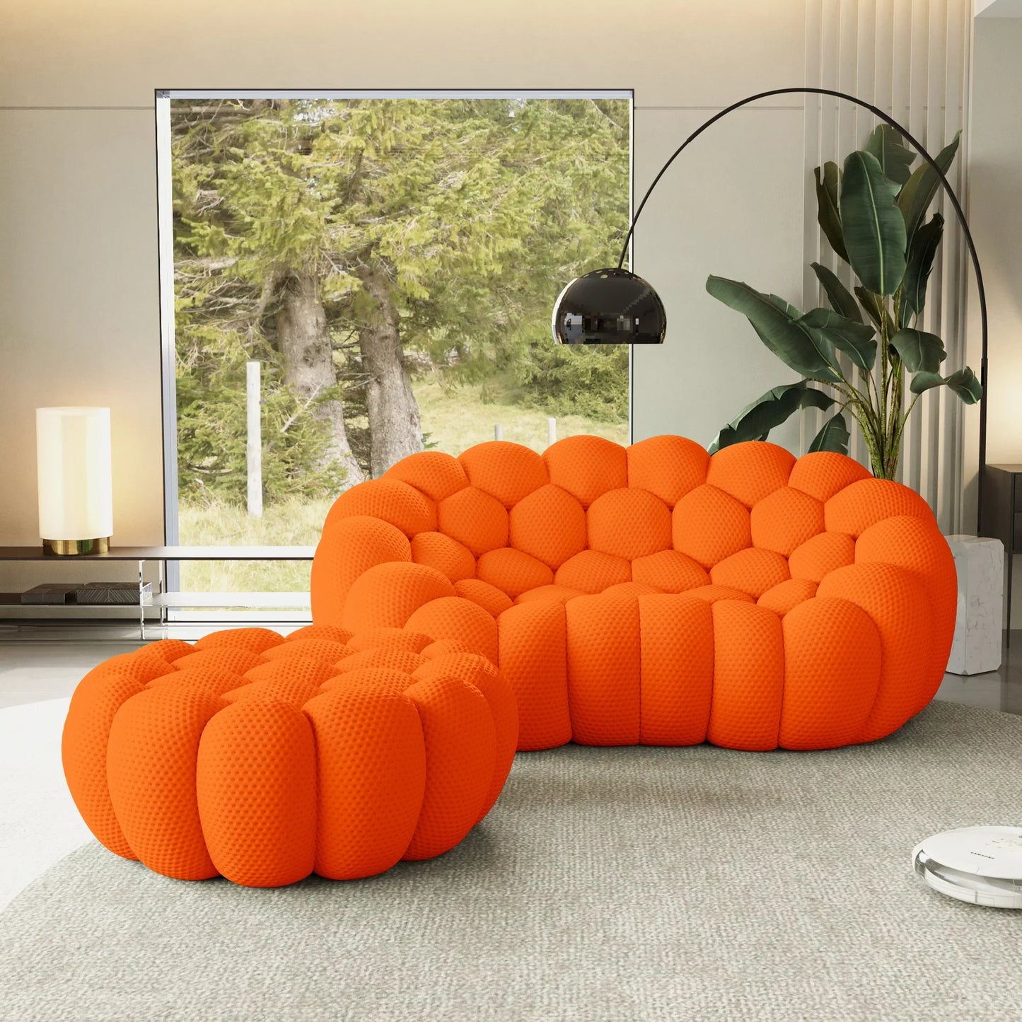 Canapé 2 Places + Ottoman – Orange
