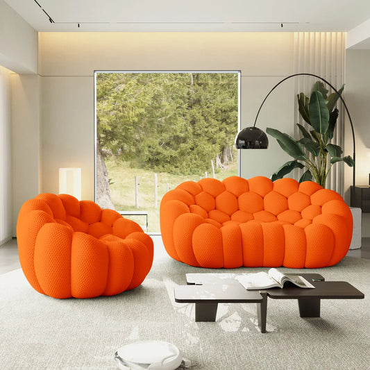 Canapé 2 Places + Fauteuil – Orange