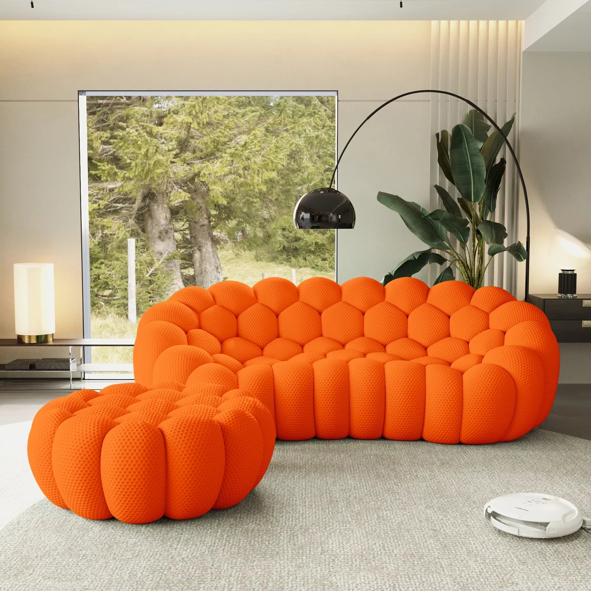 Canapé 3 Places + Ottoman – Orange