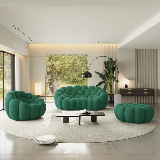 Canapé 2 Places + Fauteuil + Ottoman – Vert