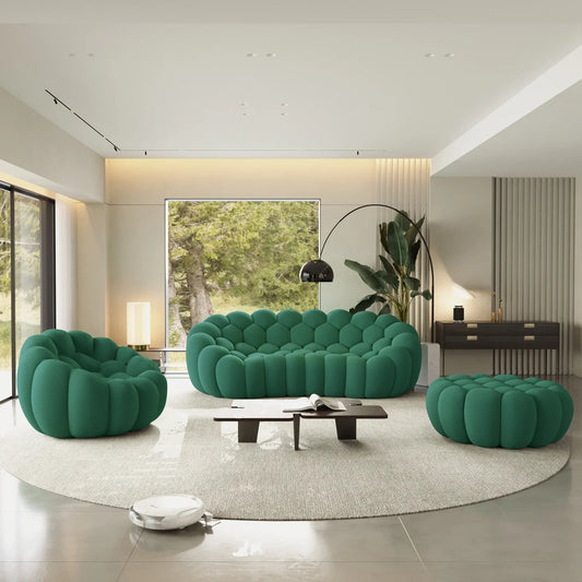 Canapé 3 Places + Fauteuil + Ottoman – Vert
