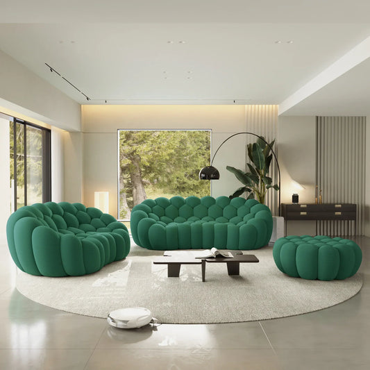 Canapé 3 Places + 2 Places + Ottoman – Vert