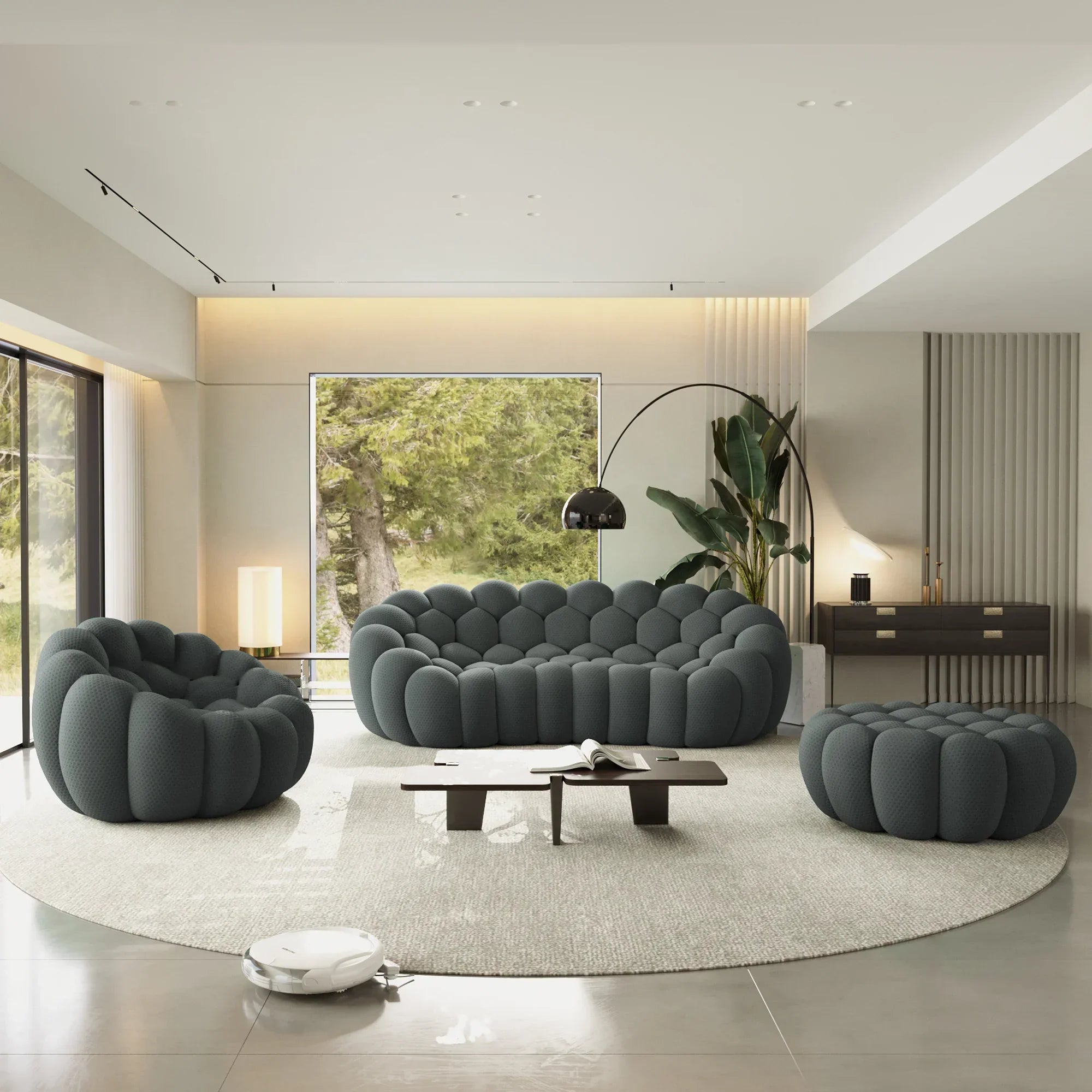 Canapé 3 Places + Fauteuil + Ottoman – Gris