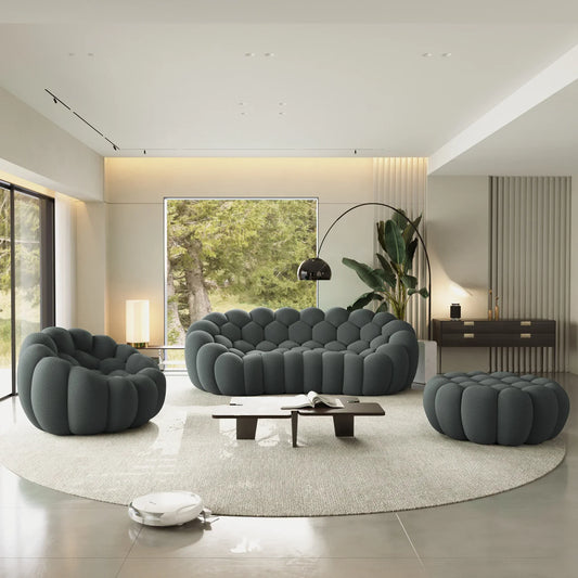 Canapé 3 Places + Fauteuil + Ottoman – Gris