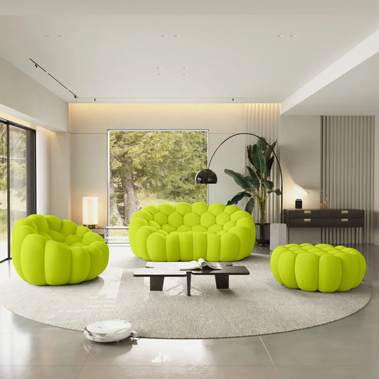 Canapé 2 Places + Fauteuil + Ottoman – Vert Citron
