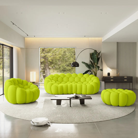 Canapé 3 Places + Fauteuil + Ottoman – Vert Citron