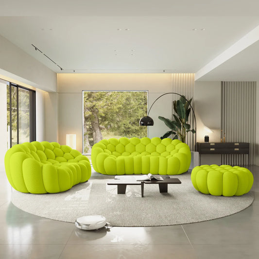 Canapé 3 Places + 2 Places + Ottoman – Vert Citron