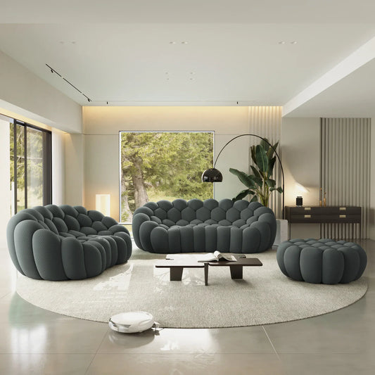 Canapé 3 Places + 2 Places + Ottoman – Gris