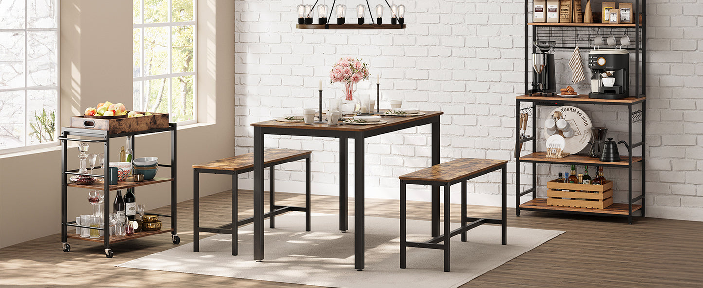 Ensemble Table à Manger 3 Pièces – Table 70 x 110 x 75 cm + 2 Bancs 30 x 97 x 50 cm