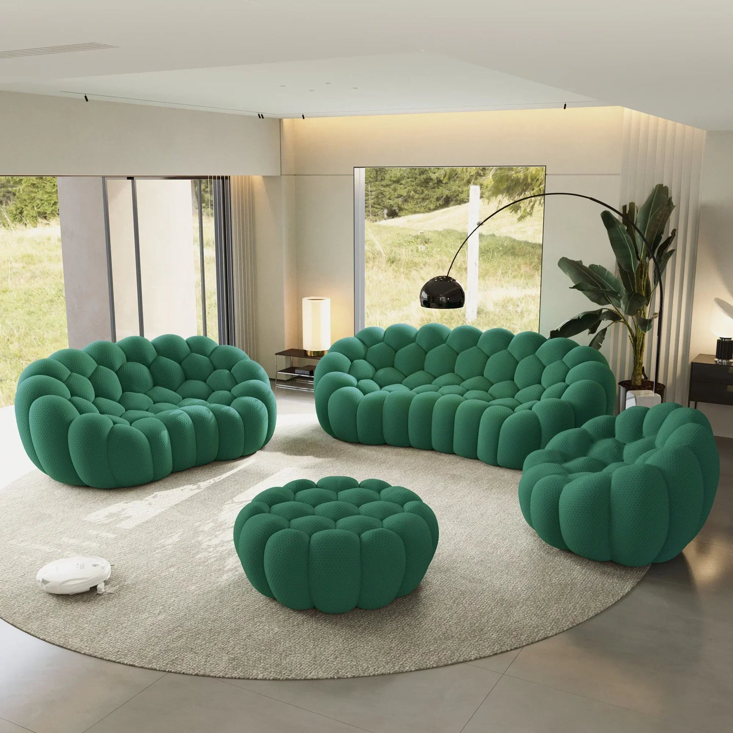 Canapé 3 Places + 2 Places + Fauteuil + Ottoman – Vert