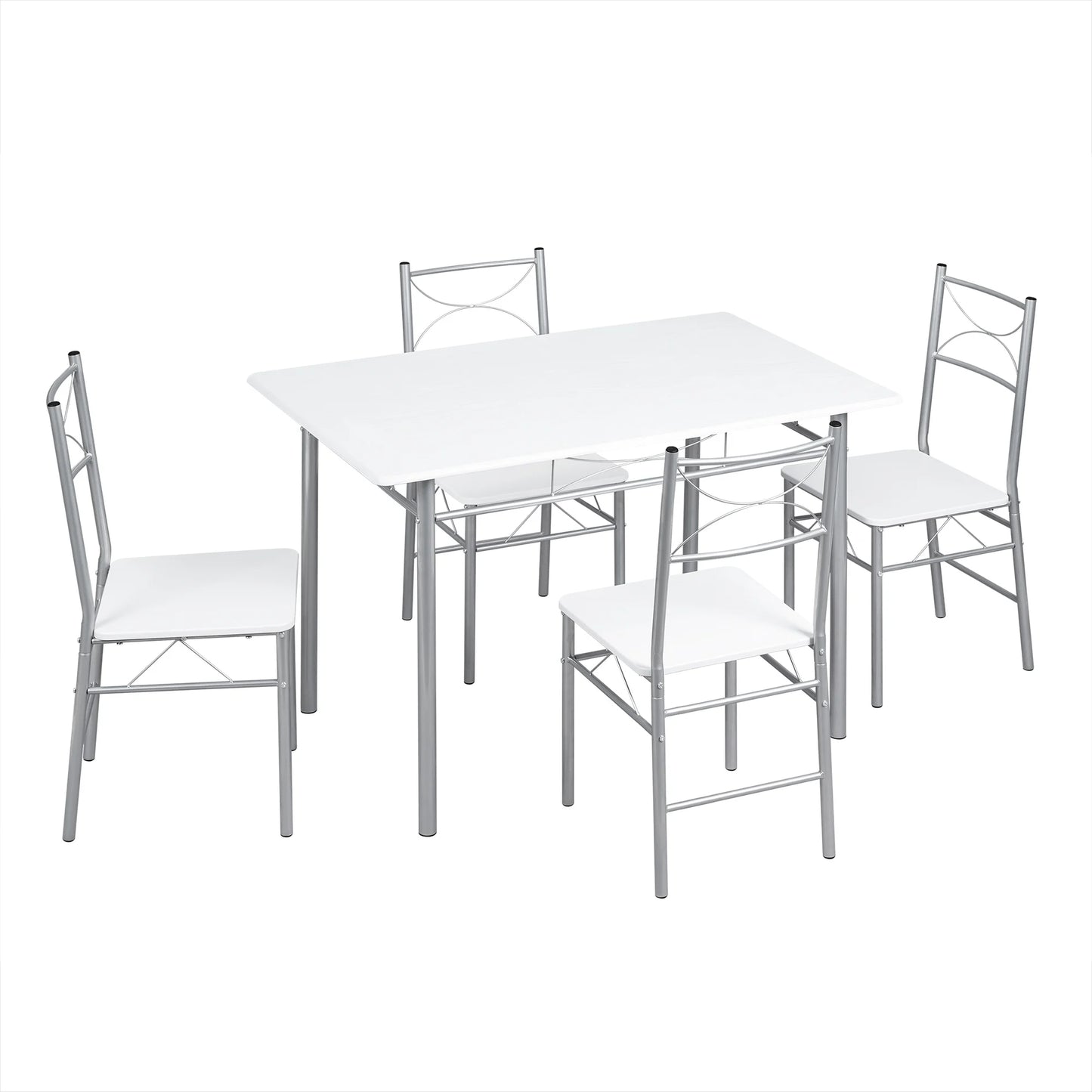 Table rectangulaire avec 4 chaises, structure métal, cuisine et salle à manger