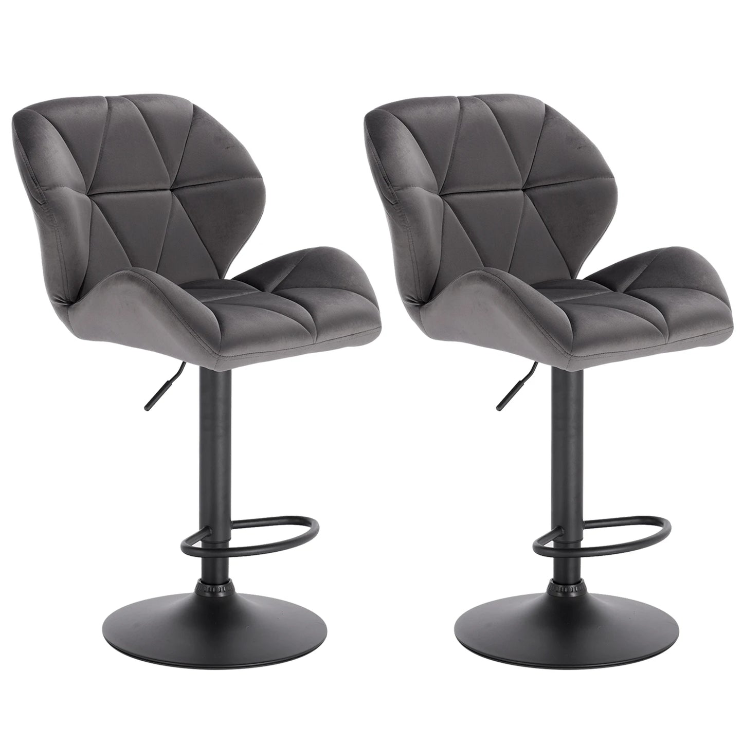 Lot de 2 tabourets de bar réglables avec assise pivotante, repose-pieds en acier