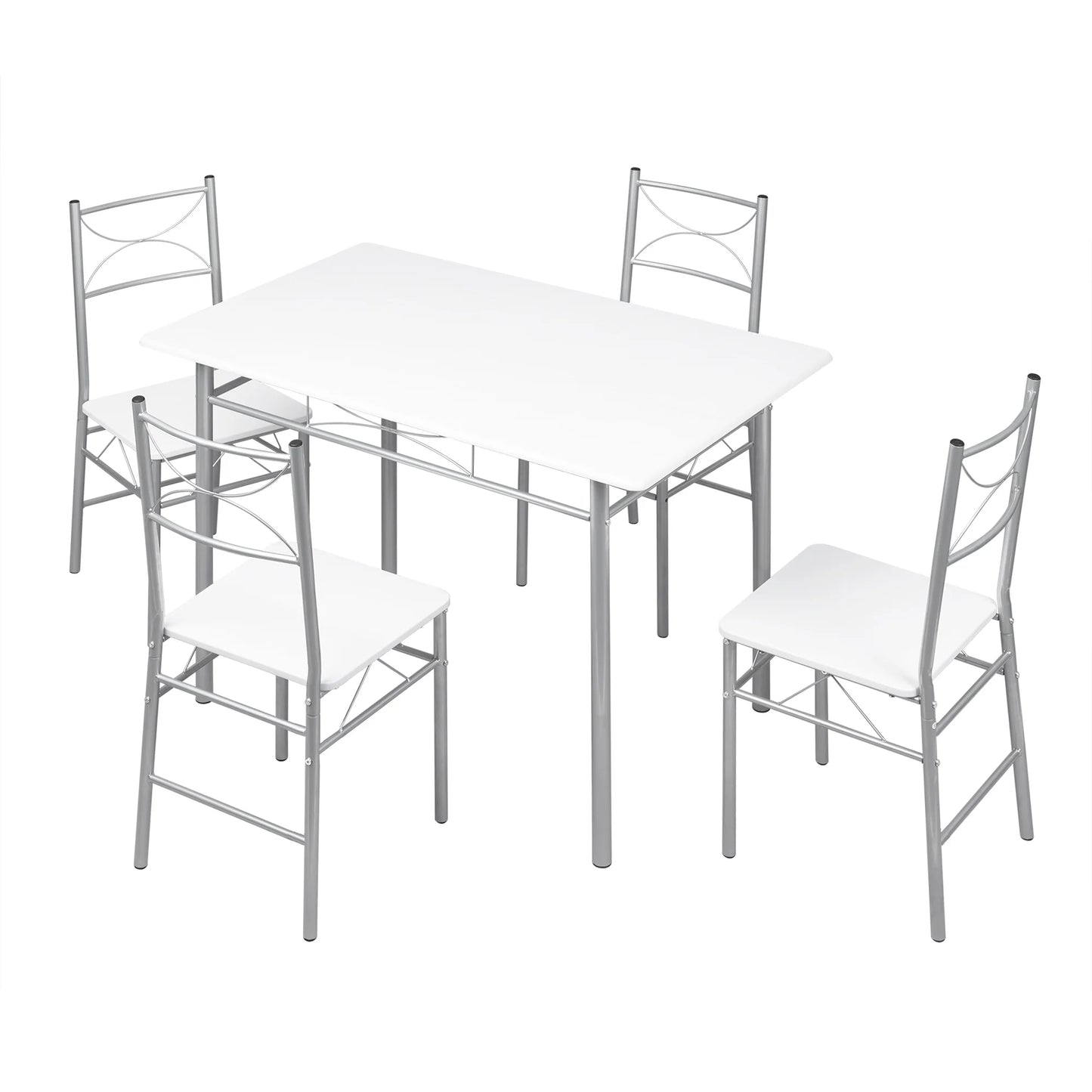 Table rectangulaire avec 4 chaises, structure métal, cuisine et salle à manger