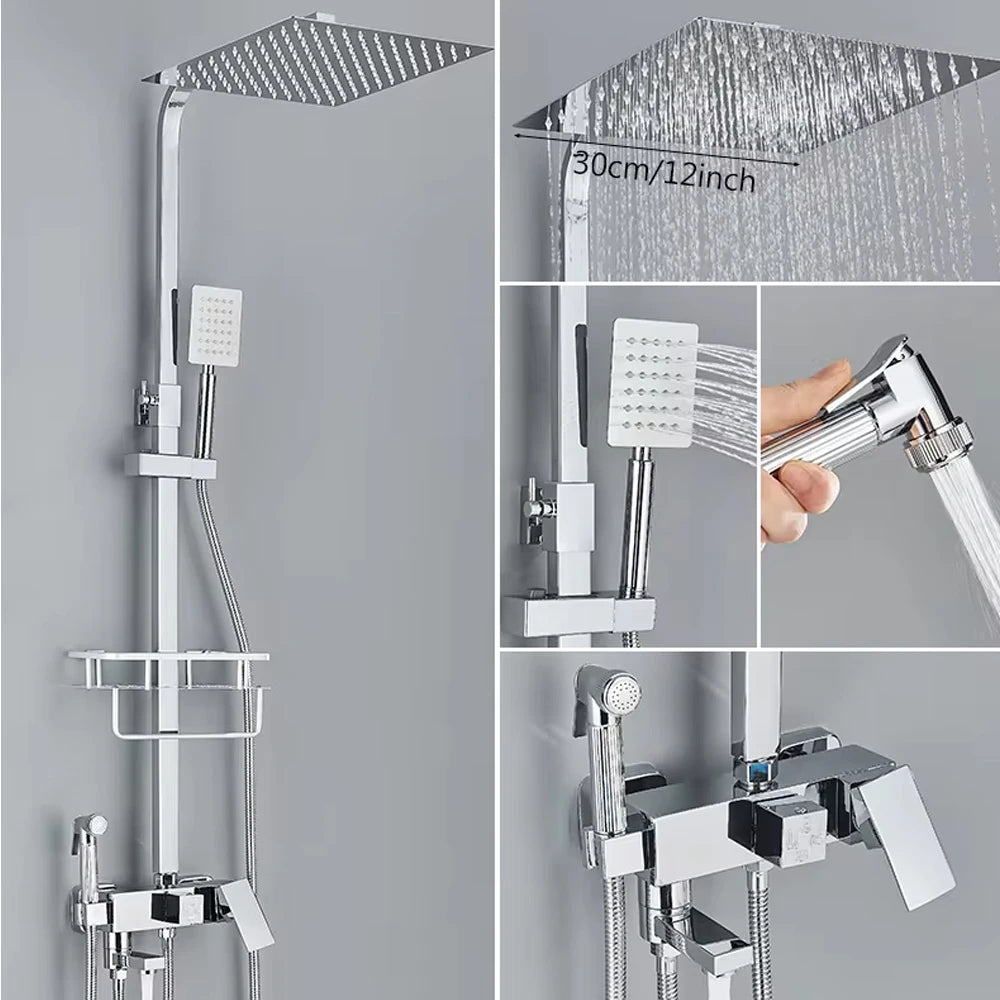 Ensemble Mitigeur de Douche en Chrome avec Robinet Baignoire, Douche Pluie