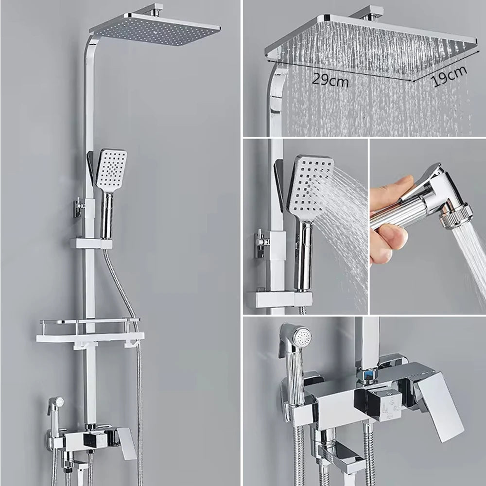 Ensemble Mitigeur de Douche en Chrome avec Robinet Baignoire, Douche Pluie