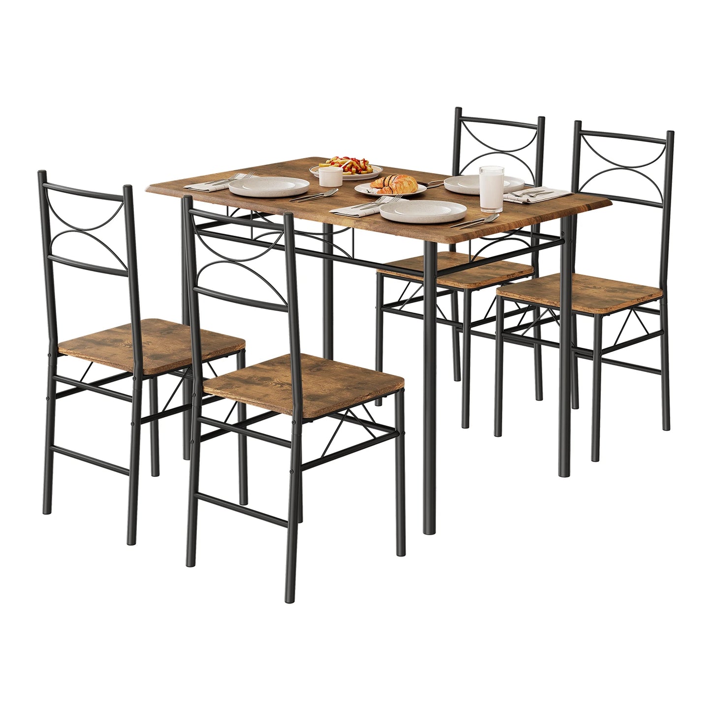 Table rectangulaire avec 4 chaises, structure métal, cuisine et salle à manger