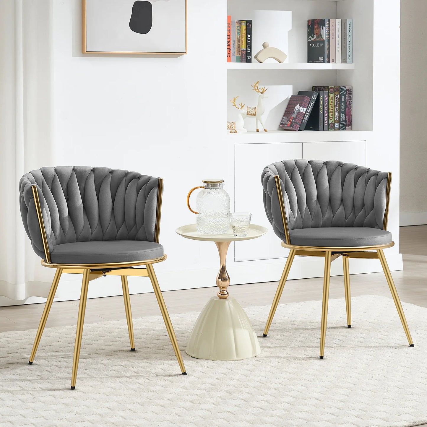 2 PCS Chaises de Salle à Manger Pivotantes en Velours avec Pieds Métalliques – Chaise Ergonomique Rotative pour Salon et Salle à Manger