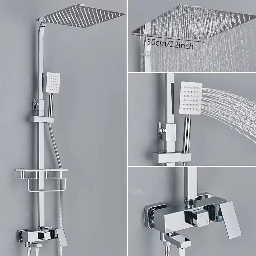 Ensemble Mitigeur de Douche en Chrome avec Robinet Baignoire, Douche Pluie