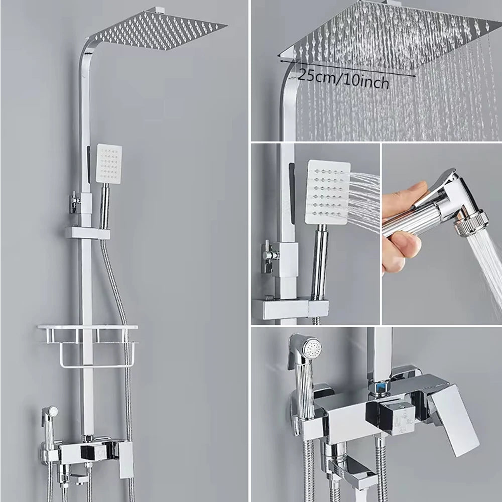 Ensemble Mitigeur de Douche en Chrome avec Robinet Baignoire, Douche Pluie