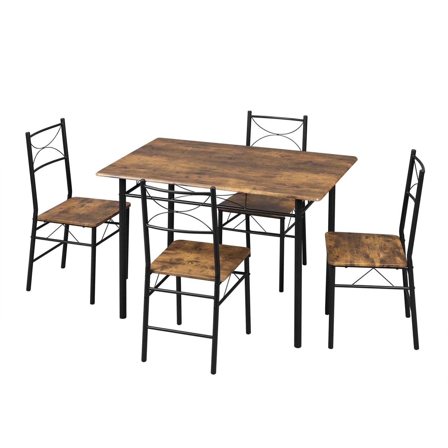 Table rectangulaire avec 4 chaises, structure métal, cuisine et salle à manger