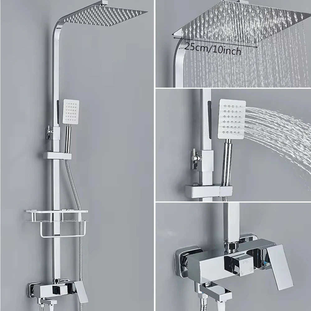 Ensemble Mitigeur de Douche en Chrome avec Robinet Baignoire, Douche Pluie