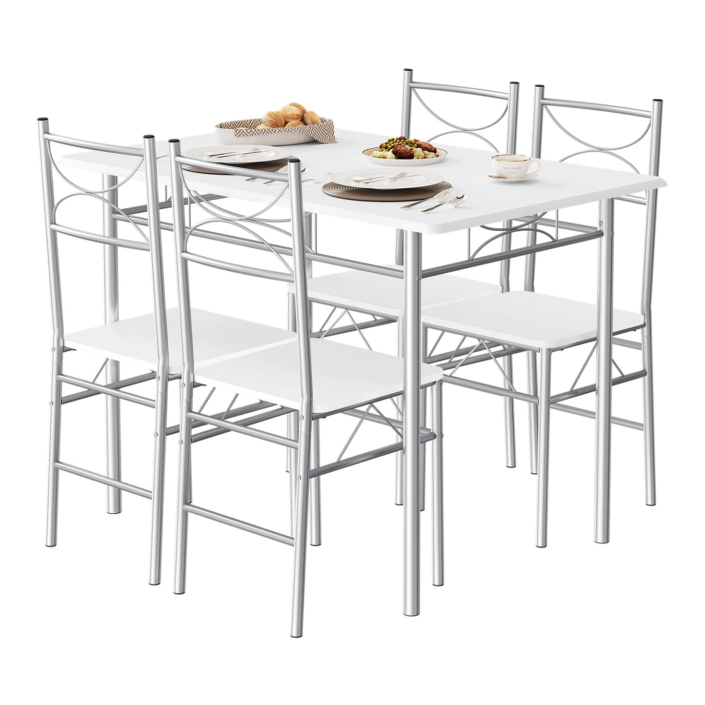Table rectangulaire avec 4 chaises, structure métal, cuisine et salle à manger