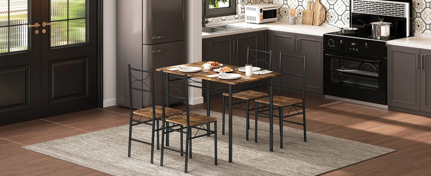 Table rectangulaire avec 4 chaises, structure métal, cuisine et salle à manger