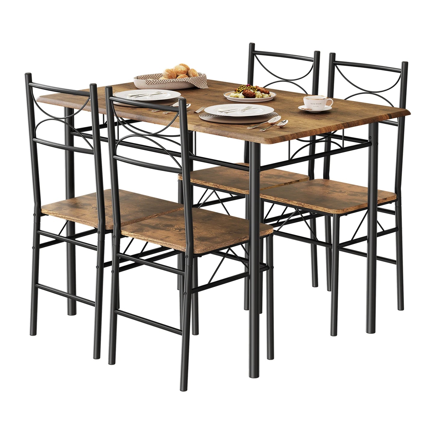 Table rectangulaire avec 4 chaises, structure métal, cuisine et salle à manger