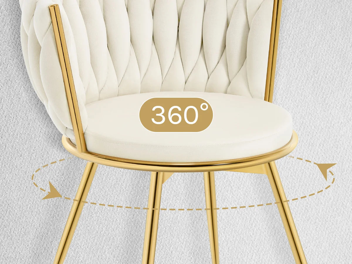 2 PCS Chaises de Salle à Manger Pivotantes en Velours avec Pieds Métalliques – Chaise Ergonomique Rotative pour Salon et Salle à Manger