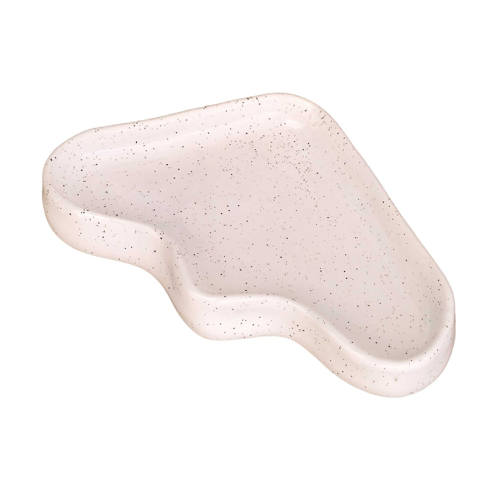 Plateau Wave triangulaire en céramique blanche mouchetée