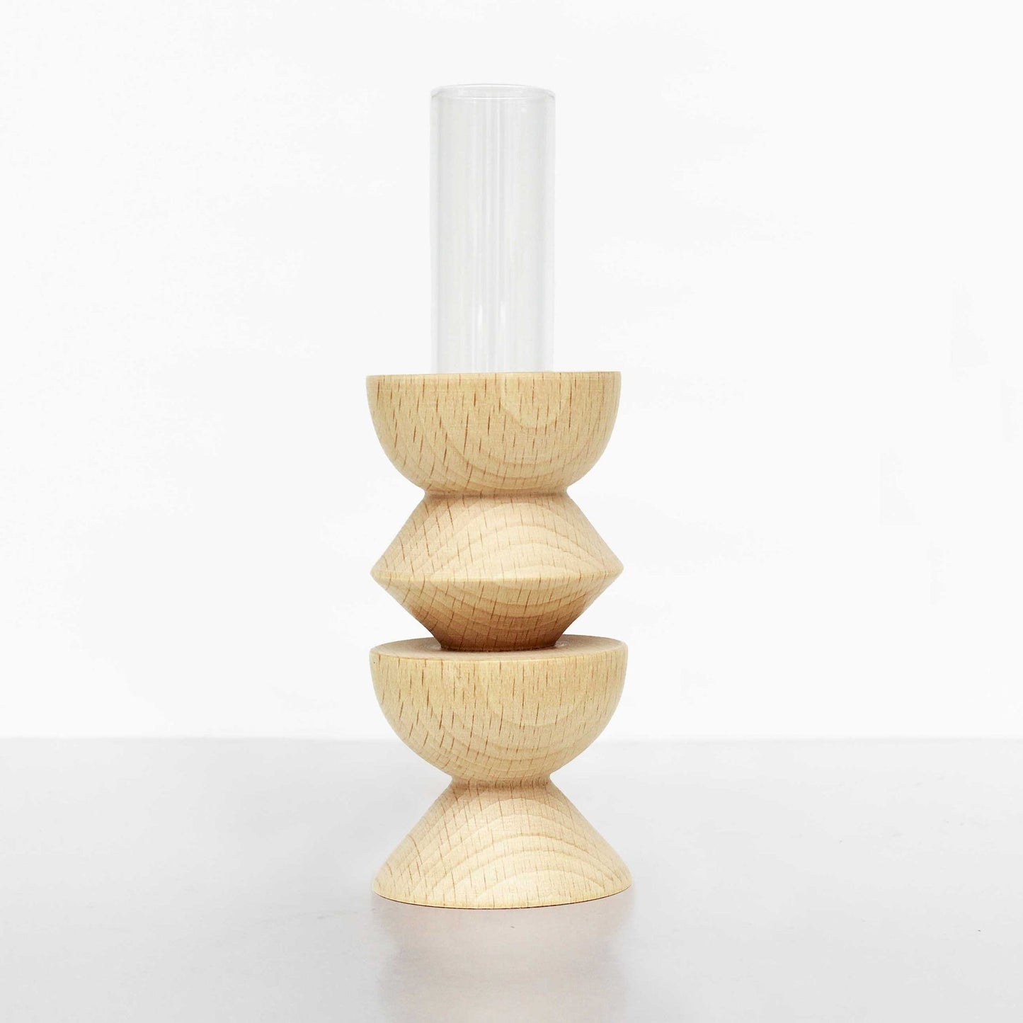 Vase Totem moyen Nº 3 en bois de hêtre et verre