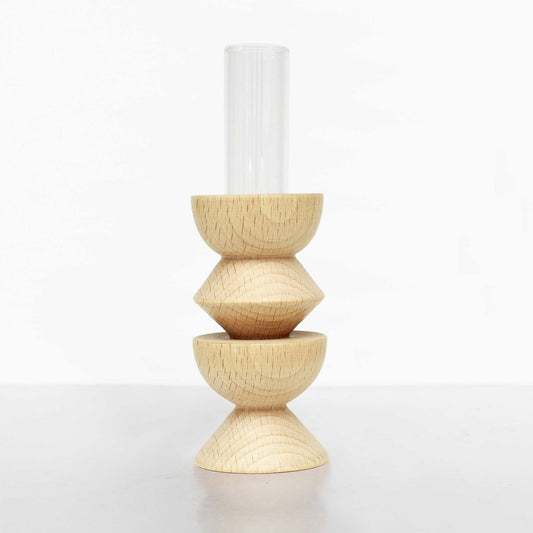 Vase Totem moyen Nº 3 en bois de hêtre et verre