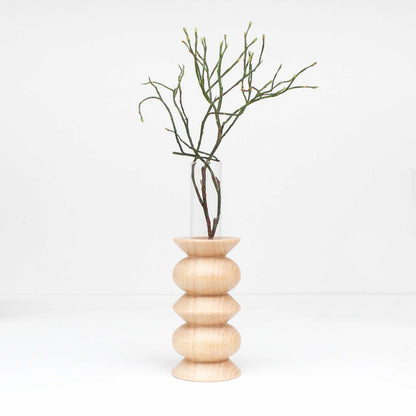 Vase Totem moyen Nº 5 en bois de hêtre et verre