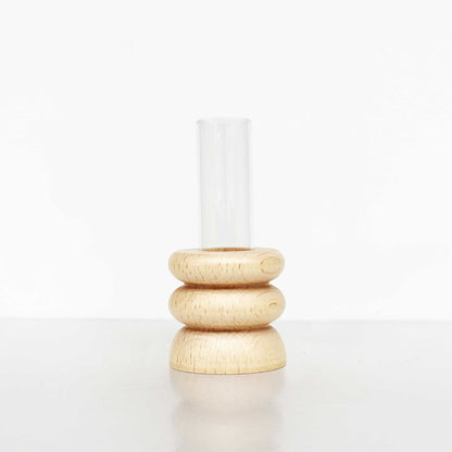 Vase Totem court Nº 1 en bois de hêtre et verre